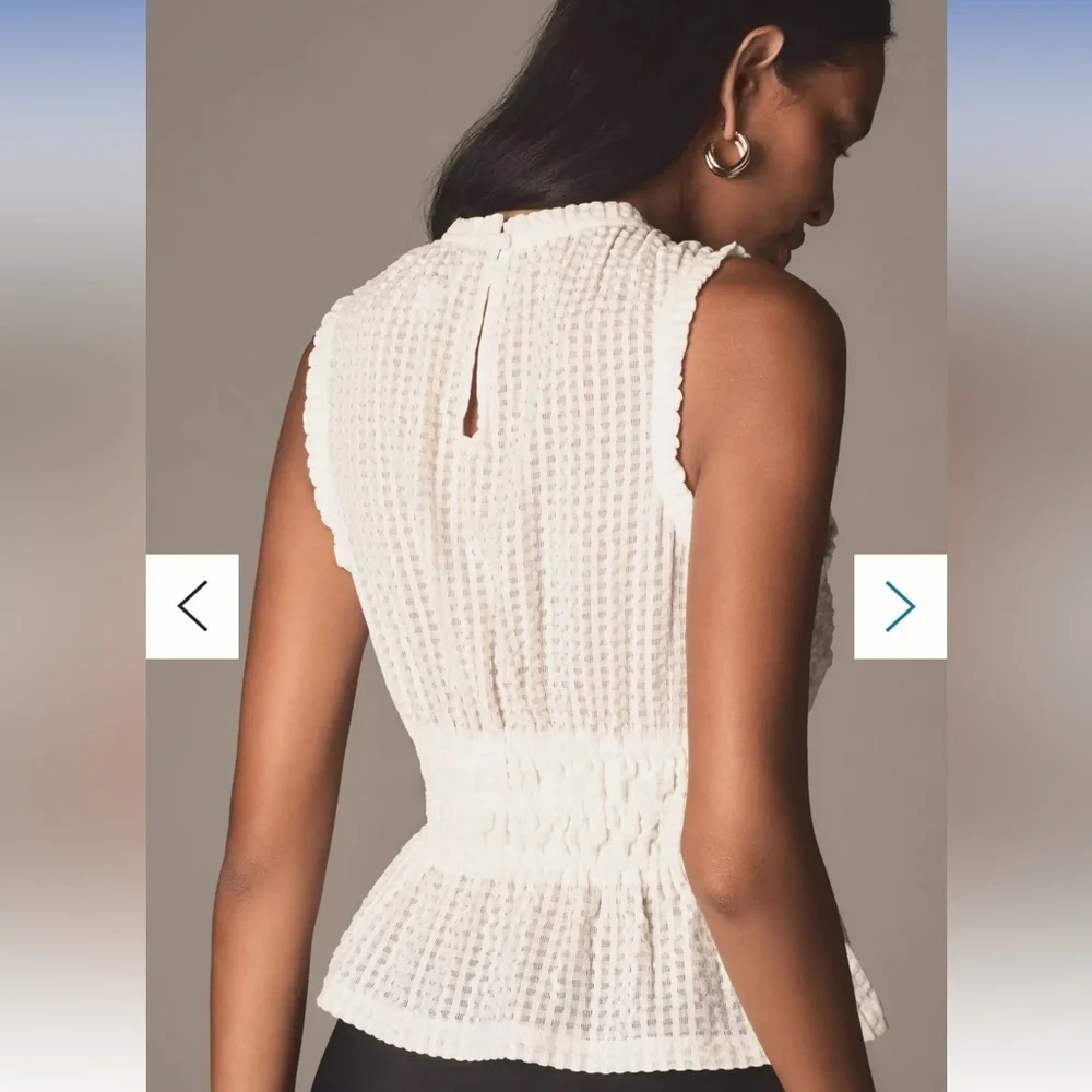 NWT Anthropologie Maeve White Smocked Halter Blouse Top. Size Small‎ - Picture 2 of 8